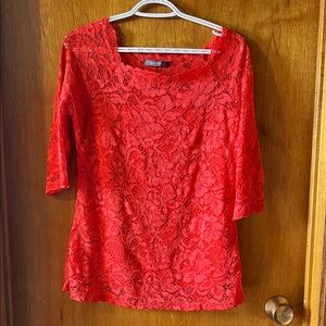Woman’s Suzy Shier Red Floral Lace Scoop Neck Blouse  Large